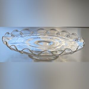 Vintage Pedestal Cake Plate Clear Glass Serving Platter with ruffled Edge